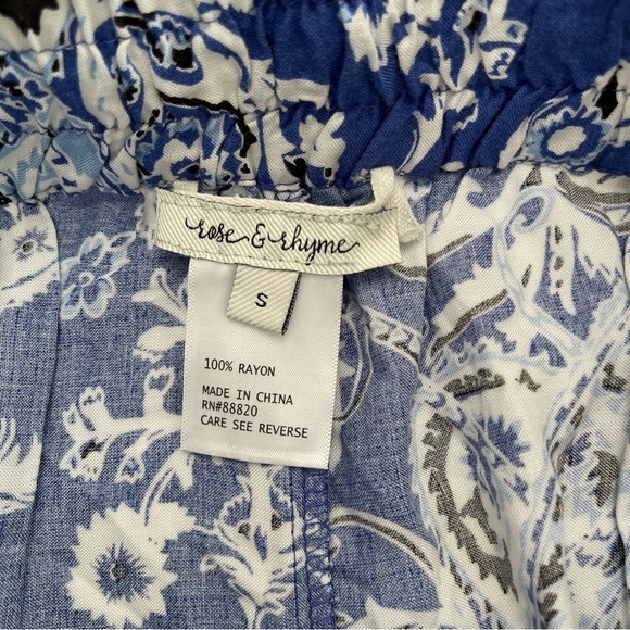 Rose and Rhyme Blue and White Boho Paisley Wide Leg Flowy Pants Size S - Picture 8 of 9